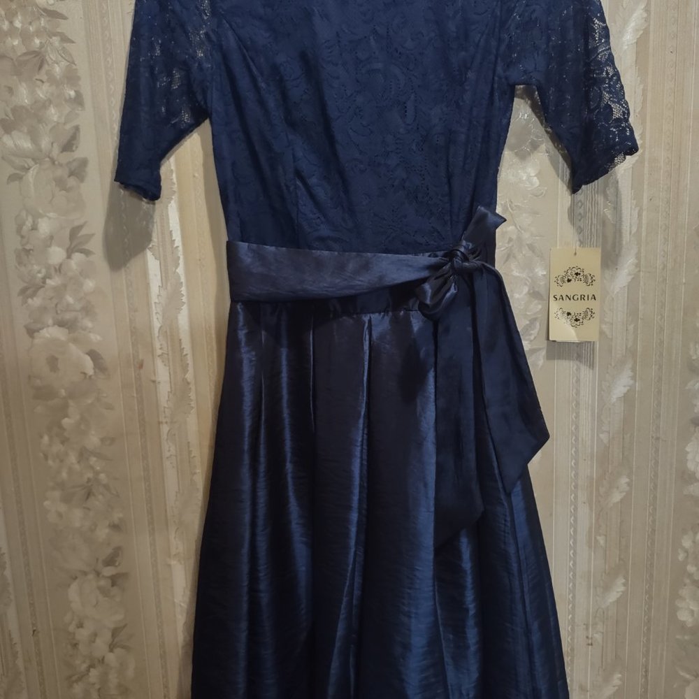 Sangria blue satin and lace dress